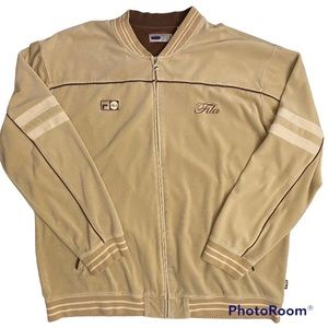 Fila Vintage Track Jacket Velour Tan Brown Piping Sz 4XL Big Tall Embroidered